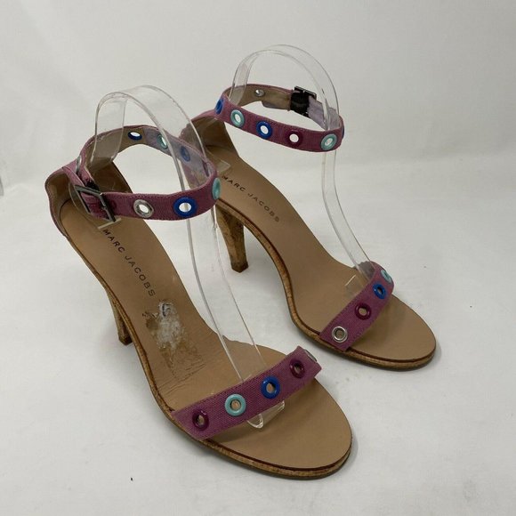 Marc Jacobs Pink Retro Cork Pumps Heels Grommet - Picture 12 of 12